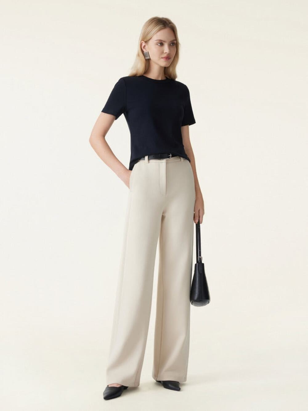 OGL Move Women's L Petite Ivory Stretch Cotton Wide Leg Trouser NWT